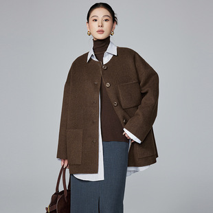 [本初]双面双色羊绒大衣女秋冬新款两面穿宽松休闲真丝羊毛呢外套