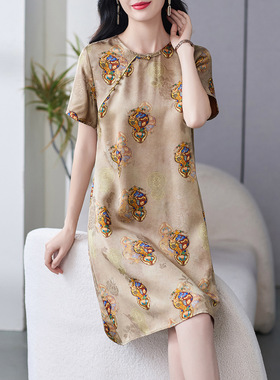 69571深圳南油原创 夏季新款人丝香云纱改良旗袍连衣裙女夏感