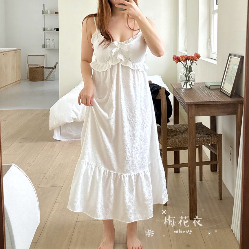 韩国lunaluz吊带睡裙白色夏季