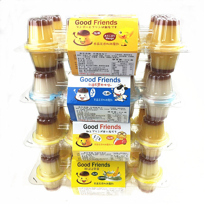 韩国零食品 美乐津果冻芒果/牛奶/香蕉/鸡蛋味布丁432g*2盒包邮