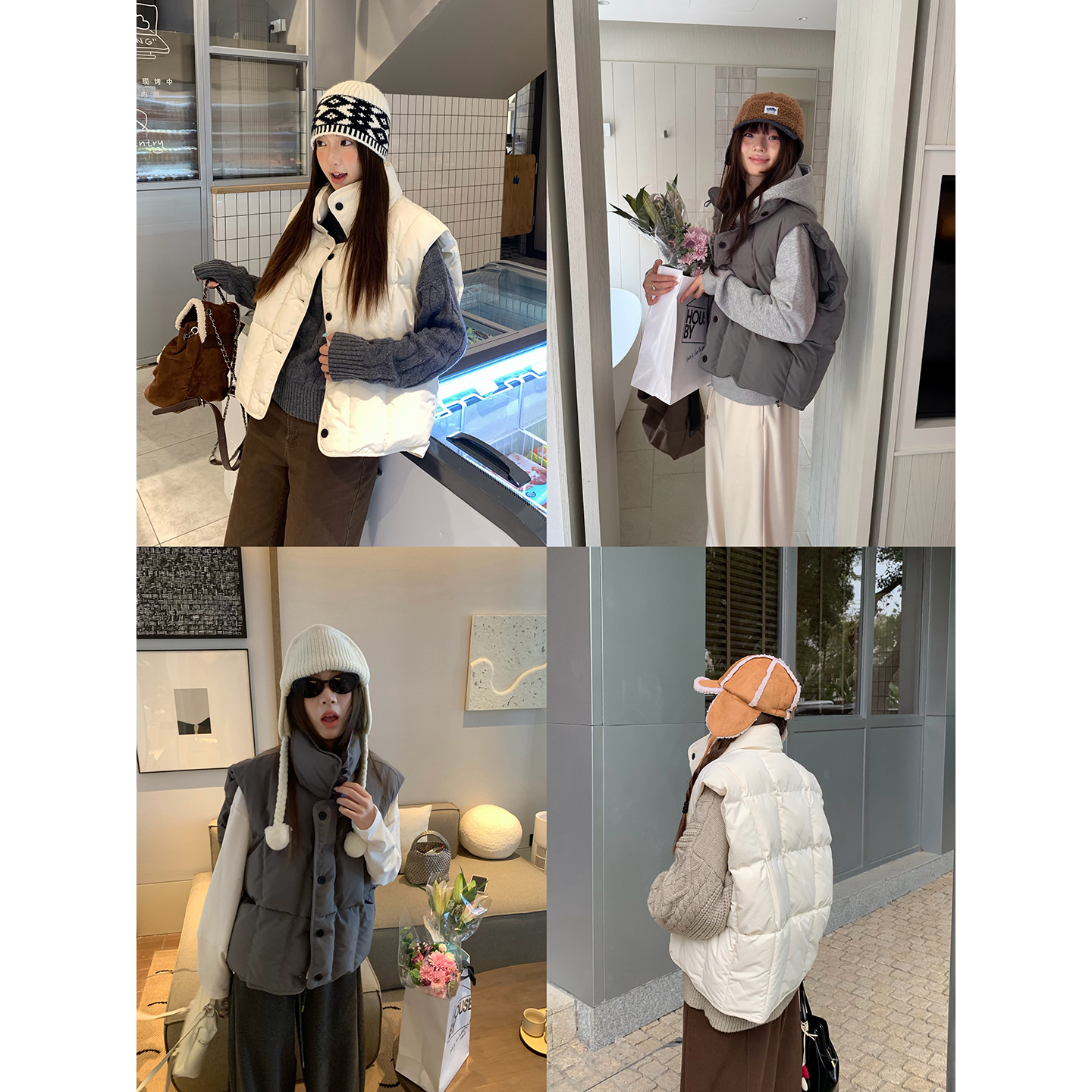 荒荒家方格面包马甲棉服