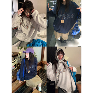 新款 T2025秋季 宽松慵懒减龄套头上衣女 怀旧卡通印花长袖 荒荒家