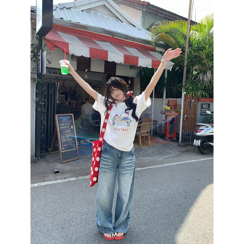 荒荒家 星星小马印花短袖2026春夏新款学院减龄风小众设计T恤女