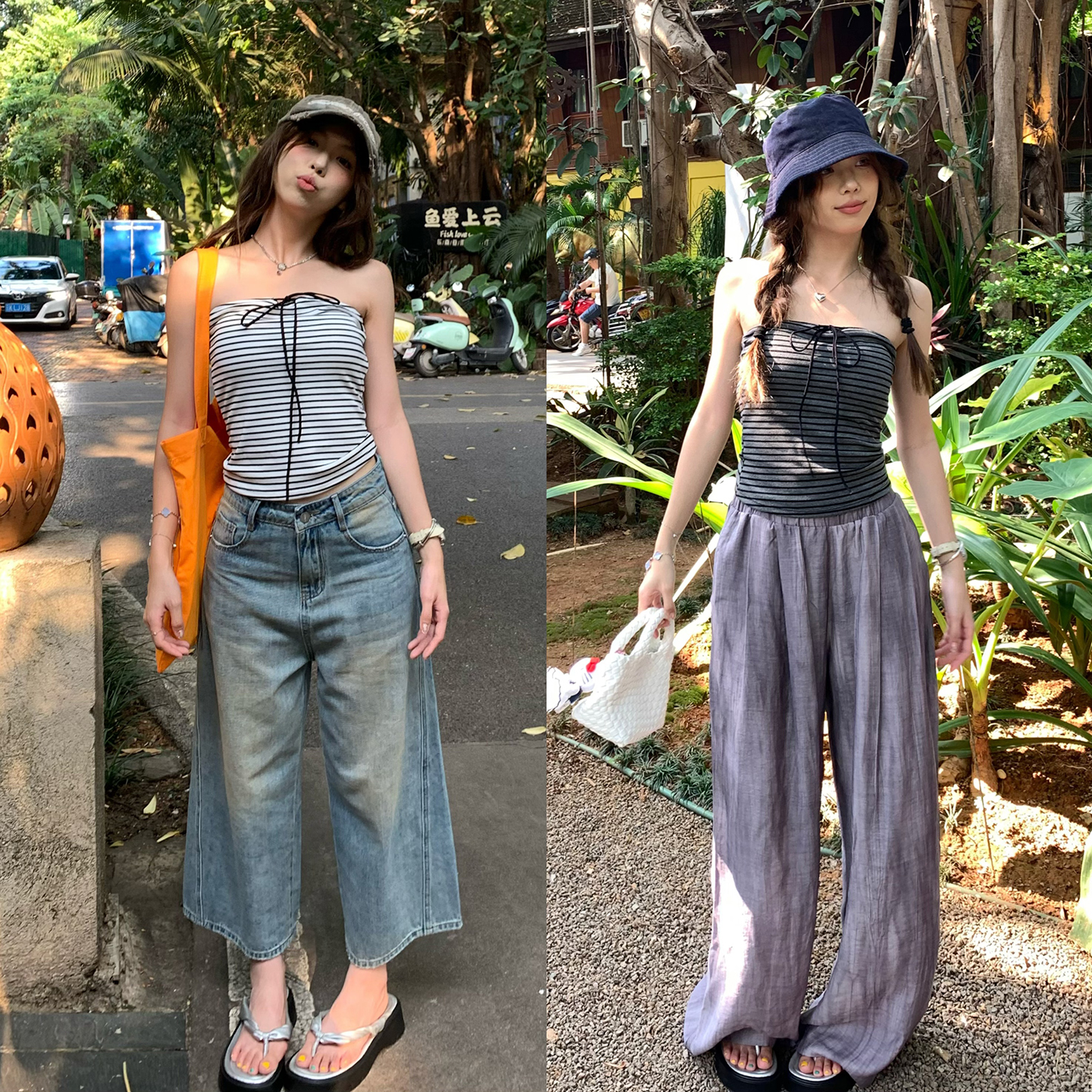 荒荒家 条纹带垫垫抹胸2025夏季新款韩版修身纯欲打底内搭外穿女