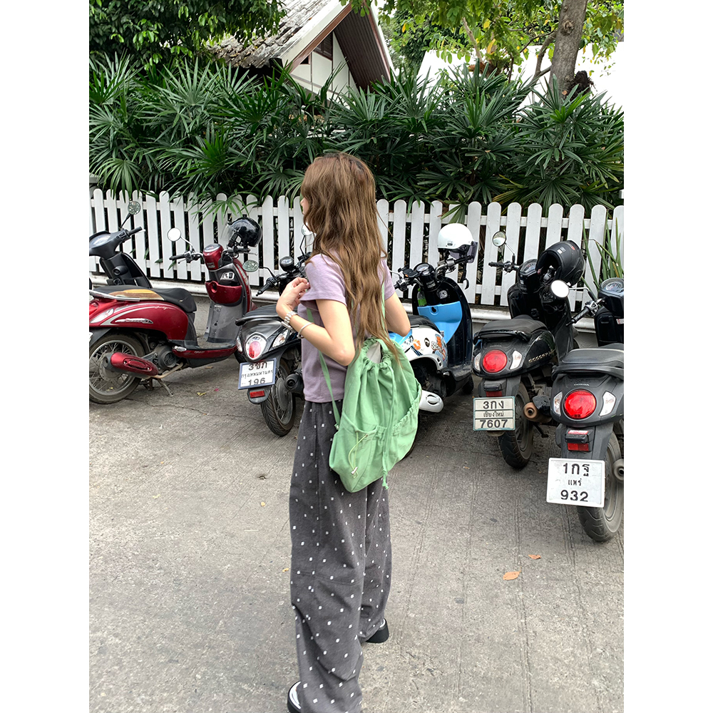 荒荒家 提花点点休闲裤2025夏新款薄款抽绳设计直筒阔腿裤女