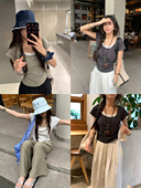 小众设计修身 荒荒家 层次感T恤女潮 2025夏季 美式 假两件小飞袖 短袖