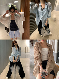 细条纹纯色衬衫 POLO领宽松长袖 2025夏季 韩版 衬衣女潮 新款 荒荒家