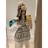 复古学院毛绒茸无袖 荒荒家费尔岛毛领马甲背心2025冬季 新款 外套女