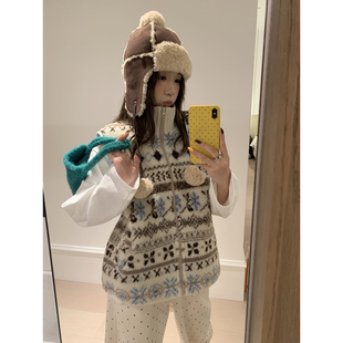 外套女 复古学院毛绒茸无袖 荒荒家费尔岛毛领马甲背心2025冬季 新款