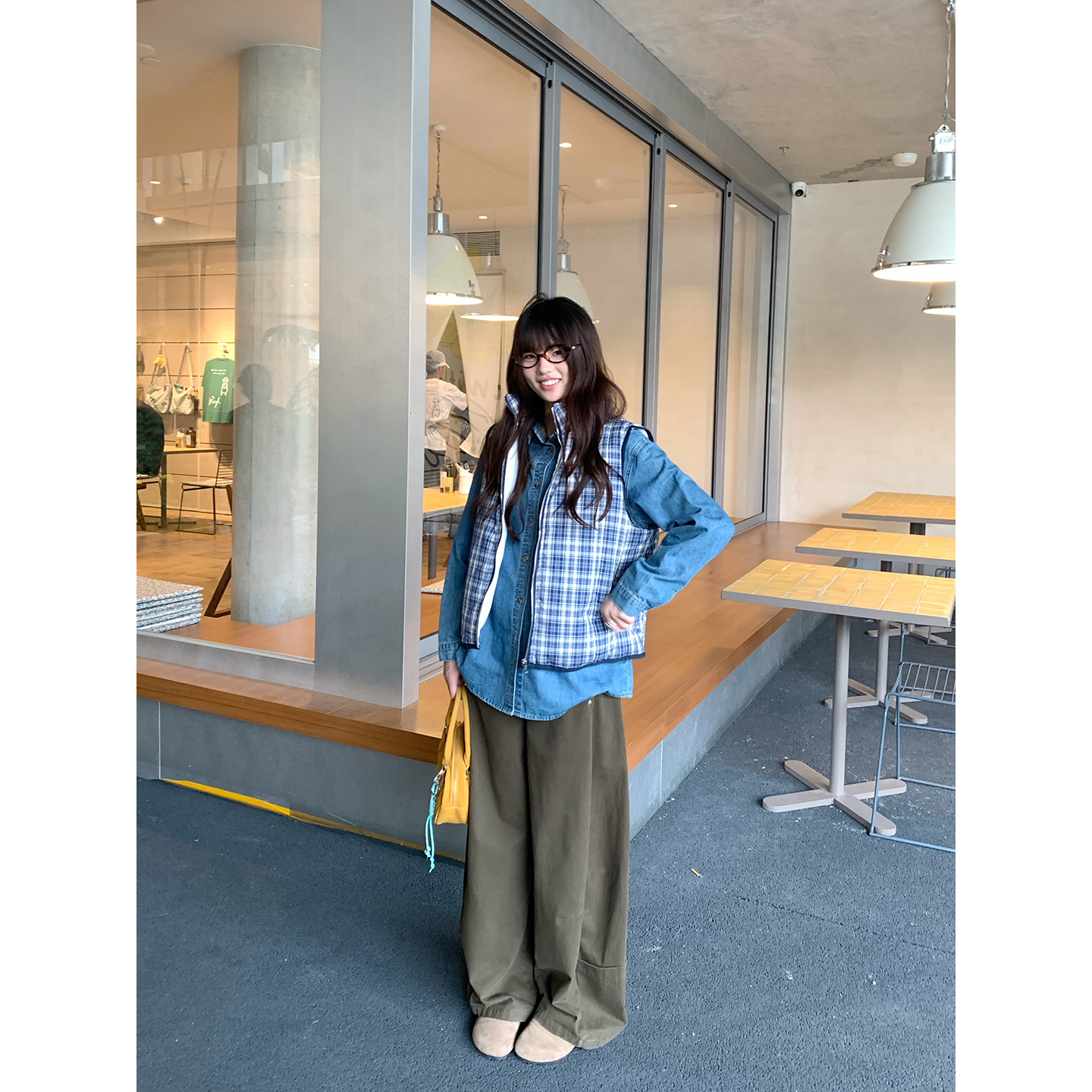 荒荒家格子棉马甲加厚保暖背心