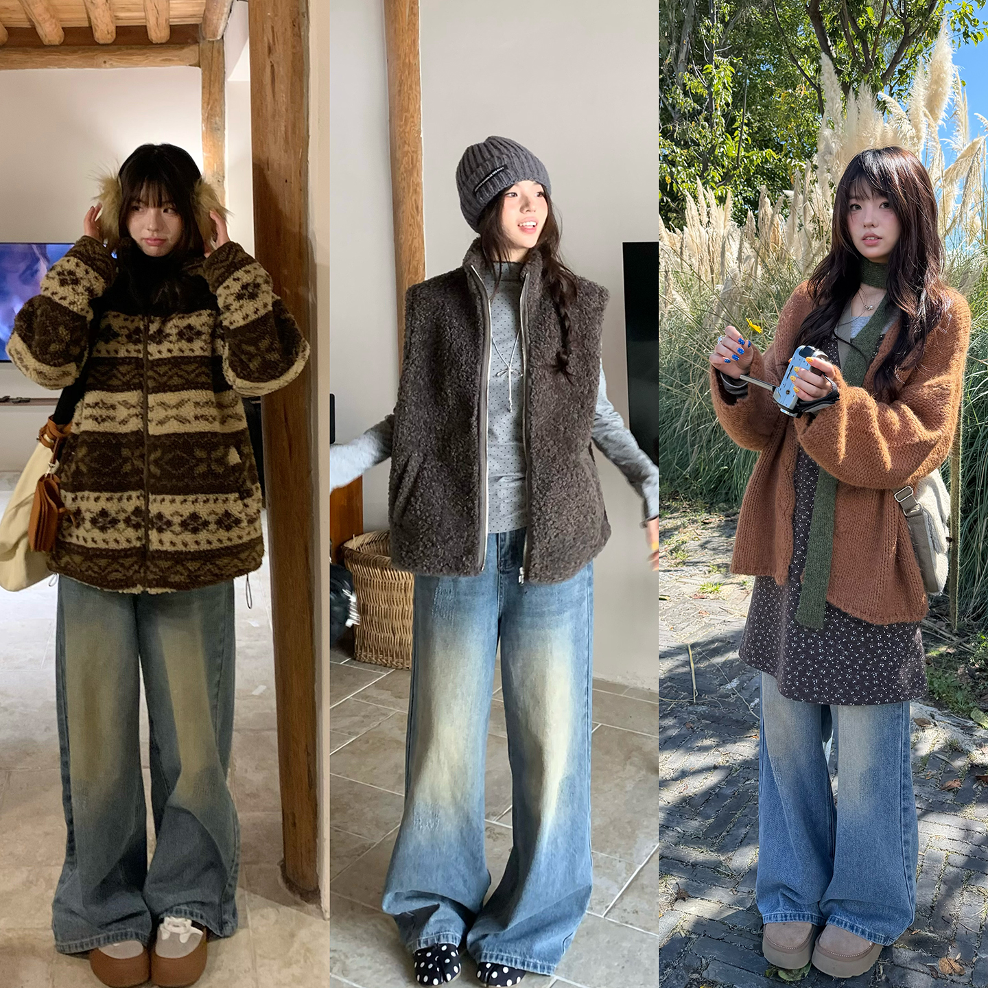 荒荒家阔腿牛仔裤显瘦休闲裤