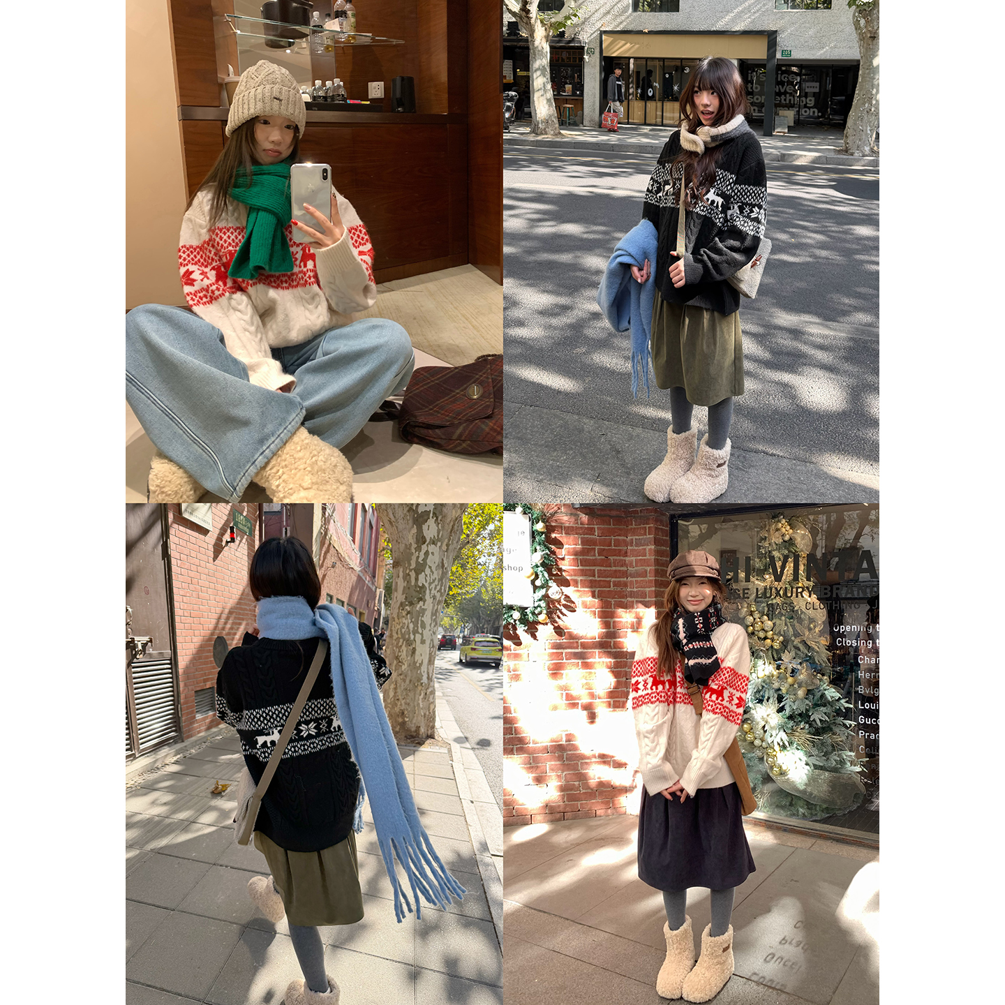 荒荒家小鹿菲尔岛毛衣2025冬季新款复古圣诞氛围宽松保暖针织衫女