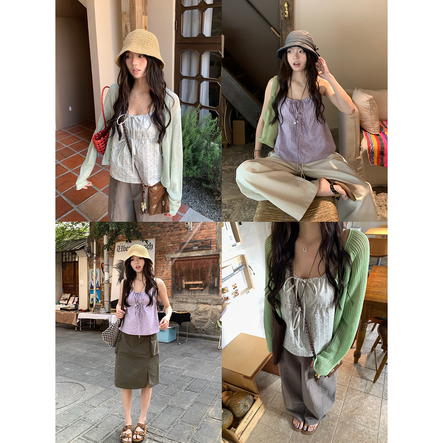 荒荒家 碎花绑带吊带上衣2026夏季新款法式复古少女设计背心外穿