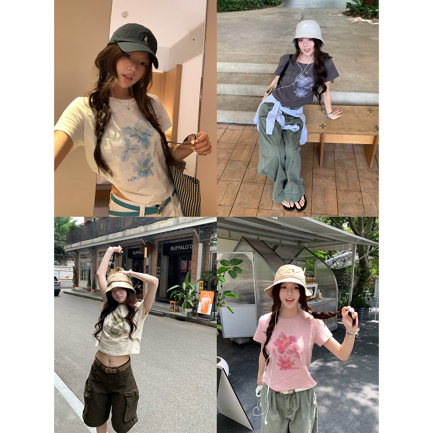 荒荒家小花卉短袖印花T恤图片