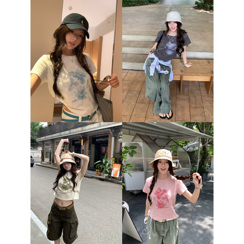 荒荒家小花卉短袖印花T恤