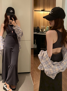 荒荒家 露背背心连衣裙2025夏季新款高级性感收腰显瘦无袖长裙女