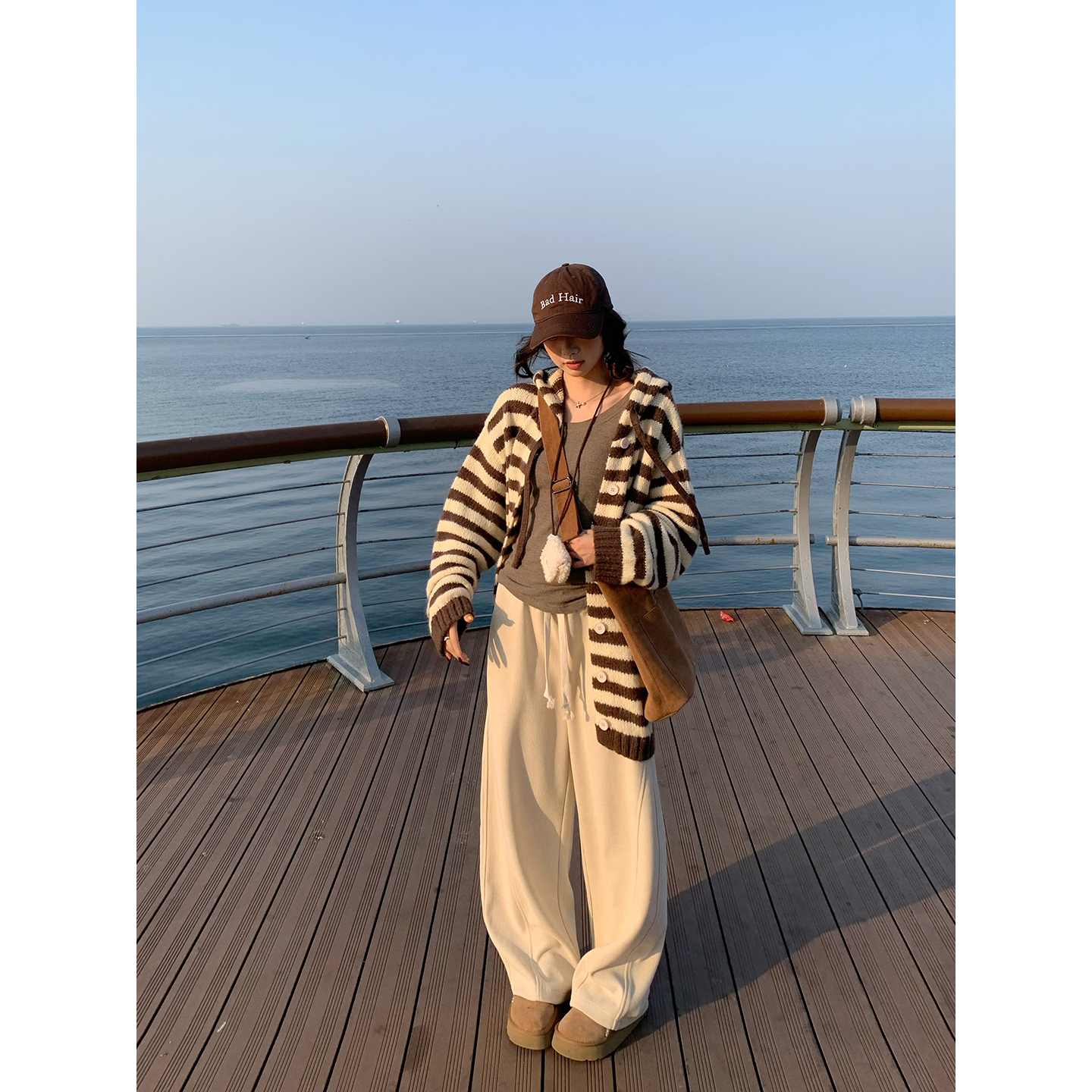 荒荒家华夫格弯刀裤直筒阔腿裤