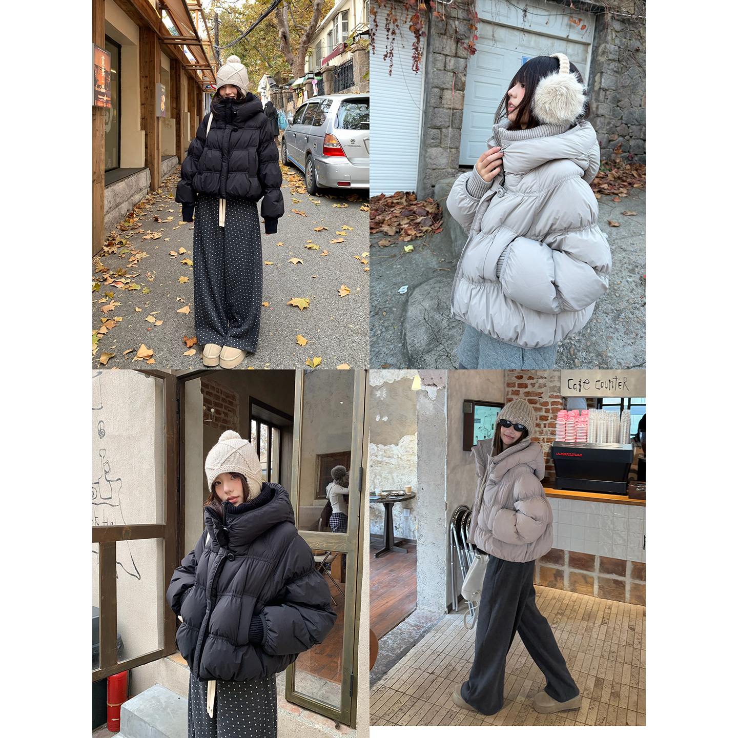 荒荒家 针织领云朵羽绒服2025冬季新款保暖蓬松白鸭绒连帽外套女