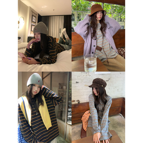 荒荒家韩系条纹长袖T