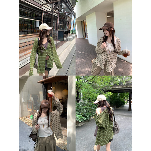 荒荒家慵懒风条纹开衫