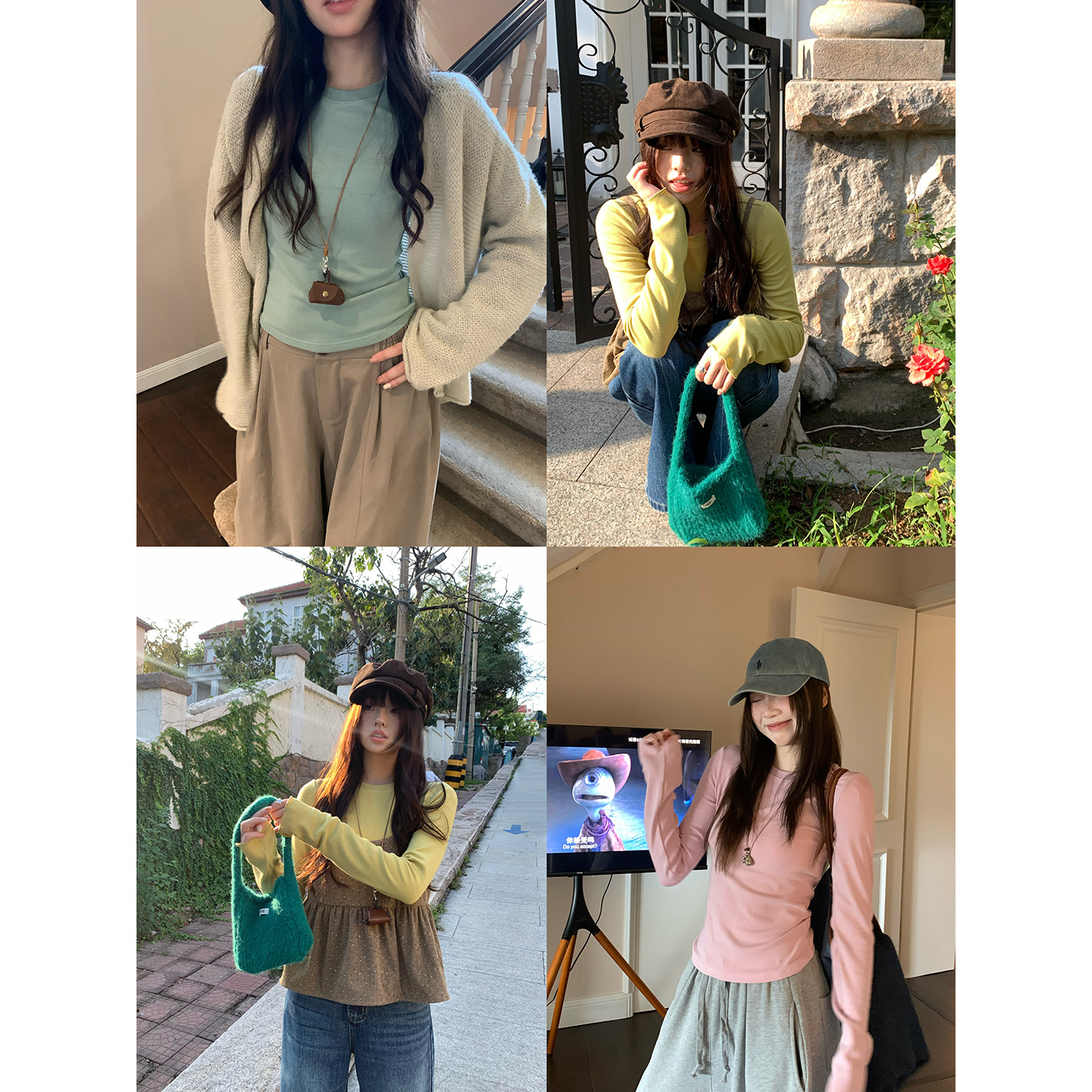 荒荒家纯色修身长袖T打底内搭