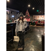 假两件喇叭裤 2025冬季 新款 荒荒家 灰色保暖设计直筒阔腿休闲裤 女