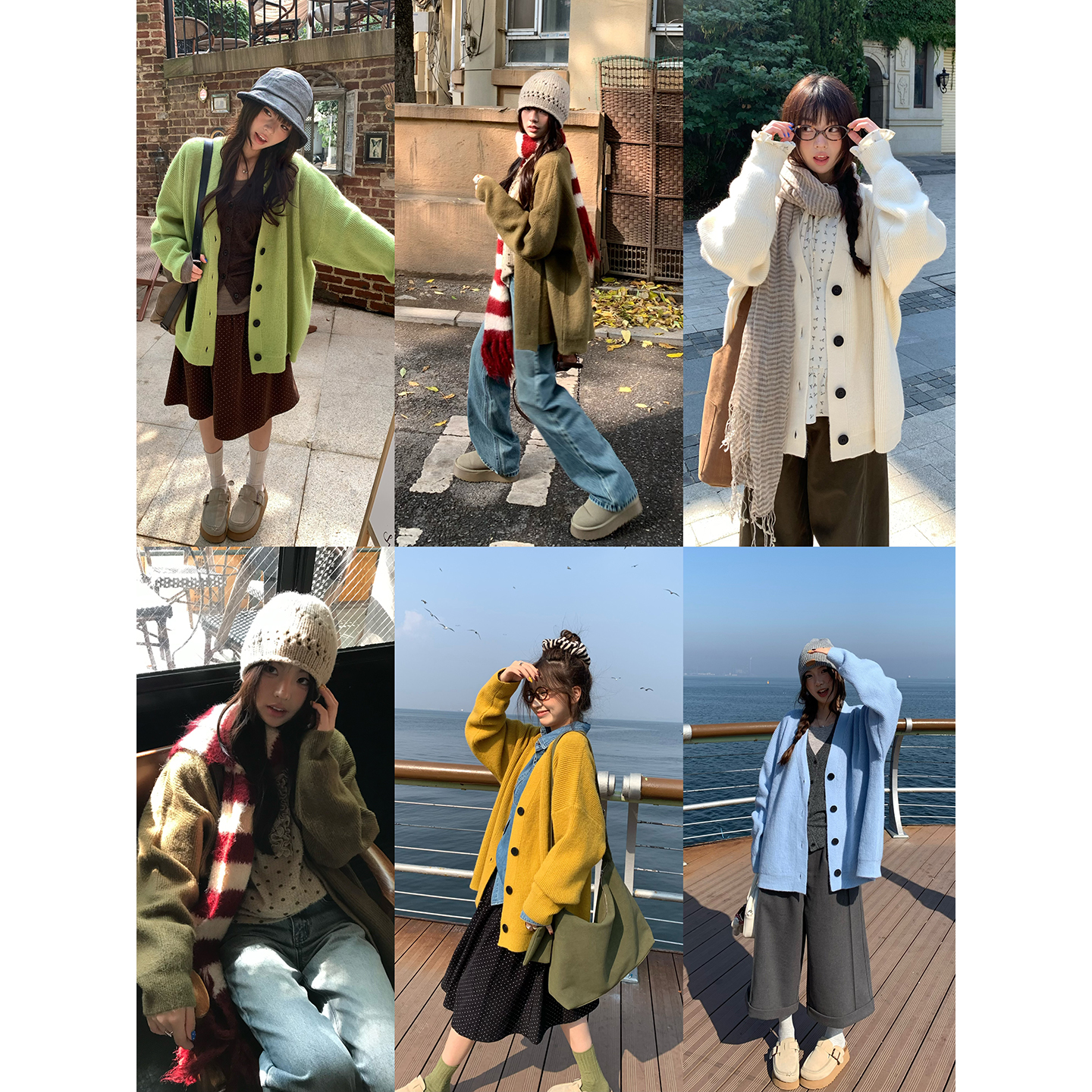 荒荒家V领针织宽松毛衣外套