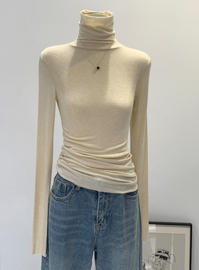 超好看天丝羊毛内搭高领打底衫女秋冬新款修身堆堆领别致漂亮上衣