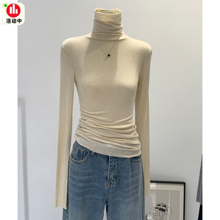 超好看天丝羊毛内搭高领打底衫女秋冬新款修身堆堆领别致漂亮上衣