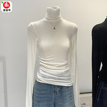 天丝羊毛高领内搭打底衫女2025秋冬新款白色高级感堆堆领修身上衣
