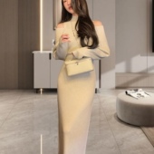 法式 小香风气质针织连衣裙女2025新款 设计感收腰显瘦假两件裙子冬