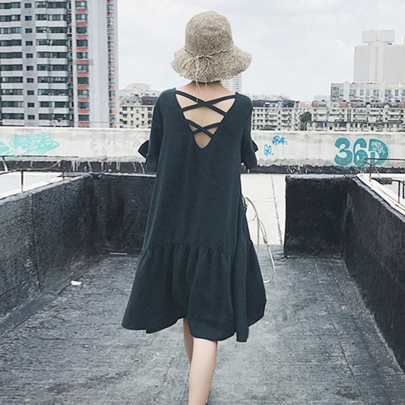 夏季200斤胖mm大码宽松短袖露背荷叶边短袖连衣裙女加肥学生a字裙|msdalam kategori Butik wanita / wanita, wanita saiz besar - dari Buy2taobao.com untuk memberikan perkhidmatan ejen Taobao profesional membeli