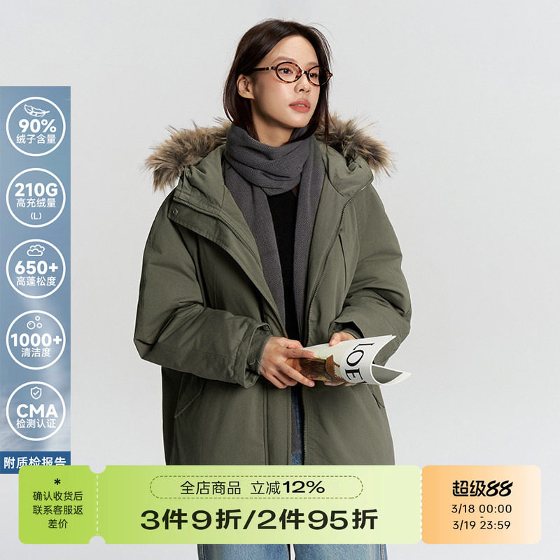 RAPPEYE 复古休闲保暖工装风羽绒服加厚抗寒毛领连帽中长款派克服