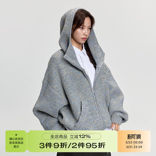 RAPPEYE 百搭学院风宽松针织连帽开衫上衣仿真马海毛毛衣外套女