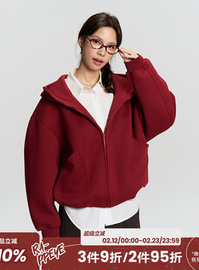 RAPPEYE休闲复古国潮美式重磅连帽情侣款宽松安可拉红色卫衣外套