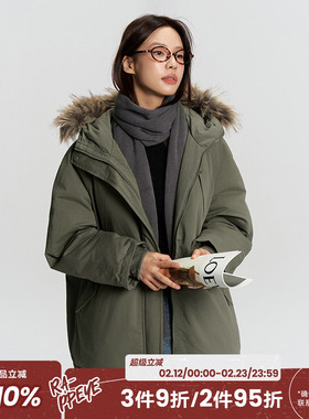 RAPPEYE 复古休闲保暖工装风羽绒服加厚抗寒毛领连帽中长款派克服