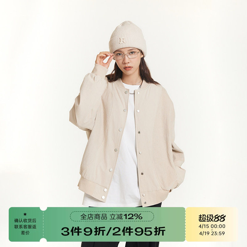 RAPPEYE灯芯绒拼接外套美式复古短款棒球服上衣春秋新款飞行夹克