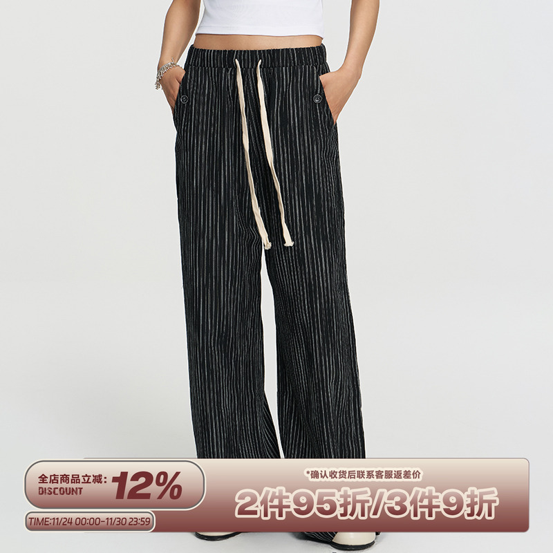 RAPPEYE亚麻直筒条纹百搭休闲裤