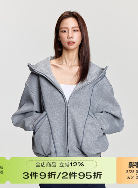 RAPPEYE 潮牌美式重磅500g连帽拉链开衫外套明辑线廓形空气层卫衣