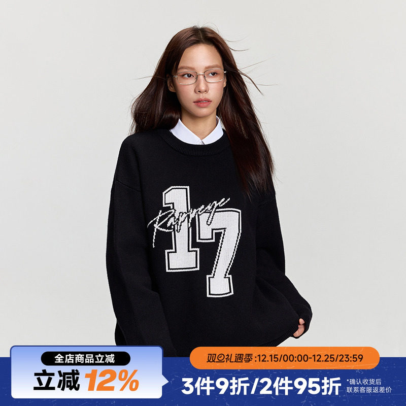 RAPPEYE休闲美式印花圆领毛衣