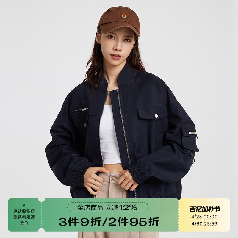 RAPPEYE 贴袋美式复古短款棒球服外套上衣宽松百搭新款飞行夹克