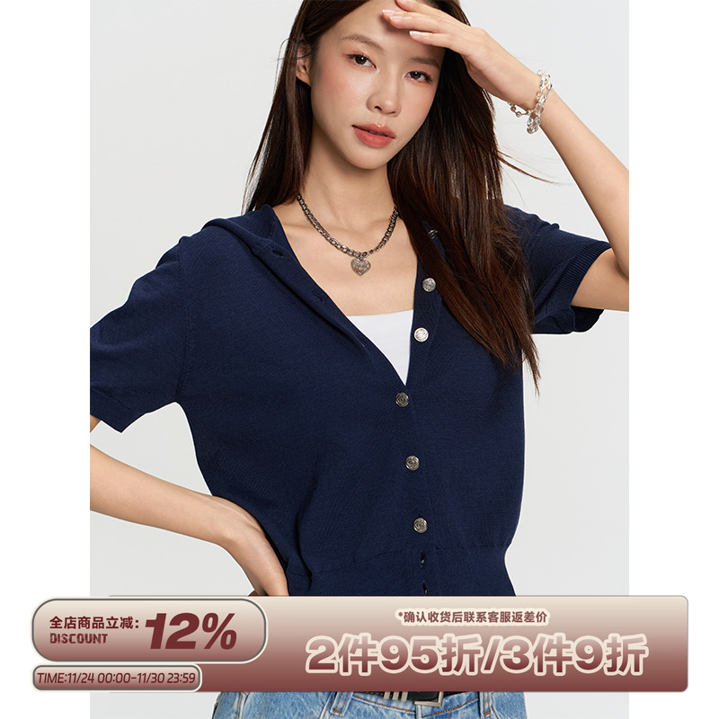 RAPPEYE 复古设计感学院风宽松搭套头休闲上衣短袖连帽针织衫女