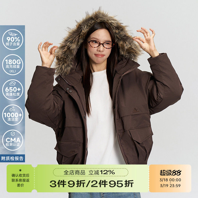 RAPPEYE 复古简约潮牌工装羽绒防寒加厚连帽大毛领短款派克服外套