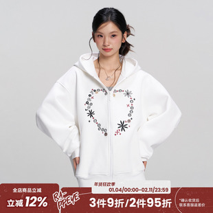 RAPPEYE 重磅拉链连帽开衫外套宽松美式廓形情侣上衣刺绣爱心卫衣