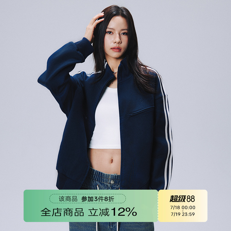 RAPPEYE双杠分割拉链卫衣潮牌男春秋美式百搭宽松运动开衫外套女