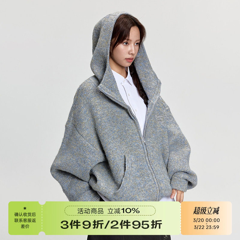 RAPPEYE 百搭学院风宽松针织连帽开衫上衣仿真马海毛毛衣外套女