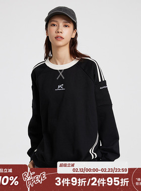 RAPPEYE美式复古春秋宽松潮牌休闲百搭情侣加绒长袖双杠圆领卫衣