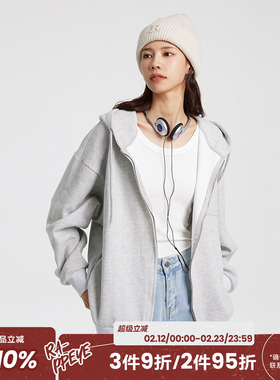 RAPPEYE华夫格美式长袖开衫连帽情侣运动春秋休闲拉链卫衣外套