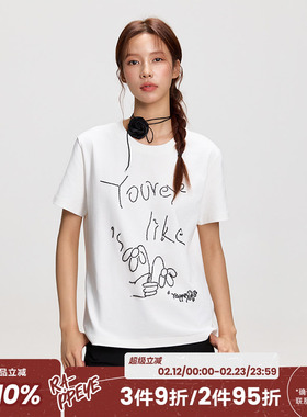 RAPPEYE 珠绣正肩短袖字母钉珠设计感夏季宽松休闲圆领T恤上衣女