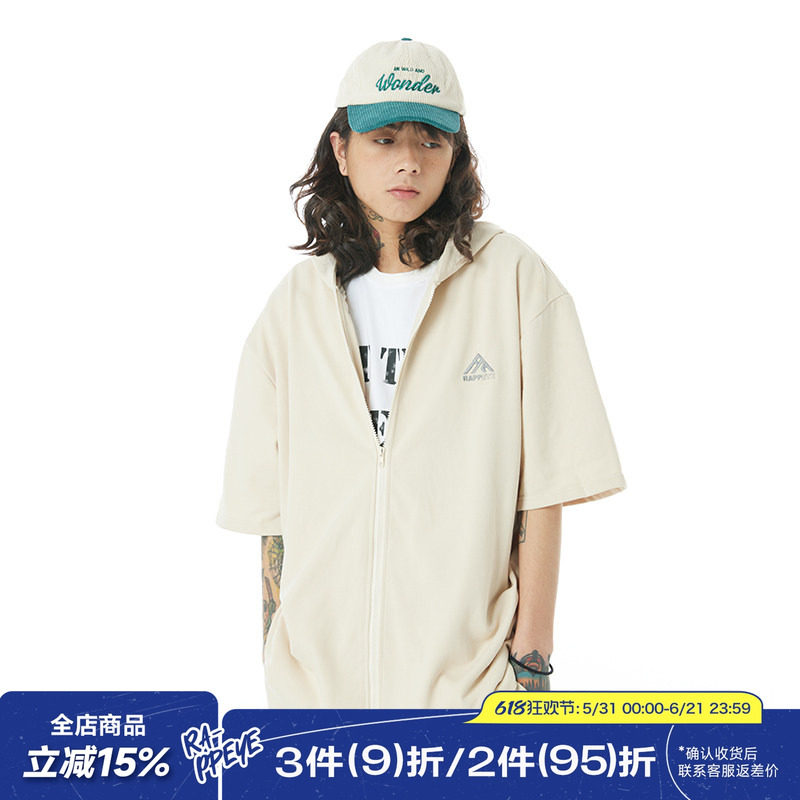 【潮WOO专属】RAPPEYE三角标套装拉链连帽半袖夏季宽松情侣短袖